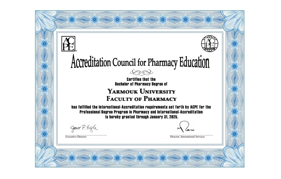 Notable success for Yarmouk University's faculty of Pharmacy